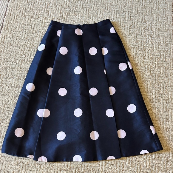kate spade Dresses & Skirts - Kate Spade Blue Midi Pleated Black & White Polka Dots Midi A-Line Skirt Size 0